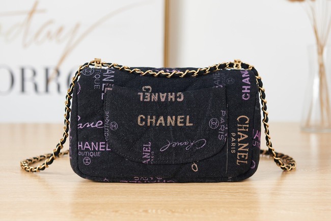 Chanel Flap denim Shoulder Bag AS3134 black