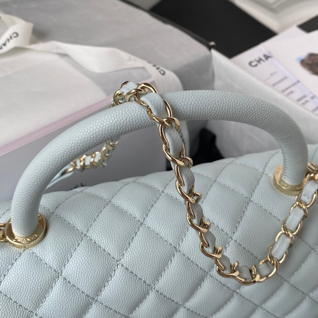 Chanel flap bag with top handle Grained Calfskin gold-Tone Metal A92991 light blue