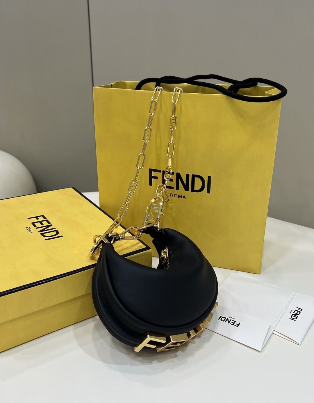 Fendi Nano Fendigraphy black leather charm 7AS089A