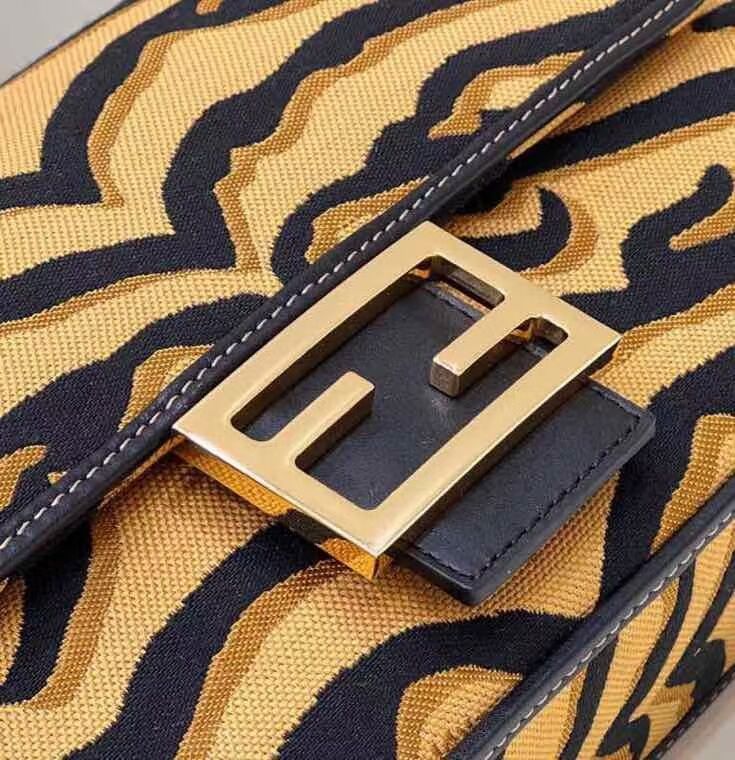 FENDI MIDI BAGUETTE  fabric Shoulder Bag 8BM023 brown