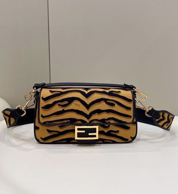 FENDI MIDI BAGUETTE fabric Shoulder Bag 8BM023 brown