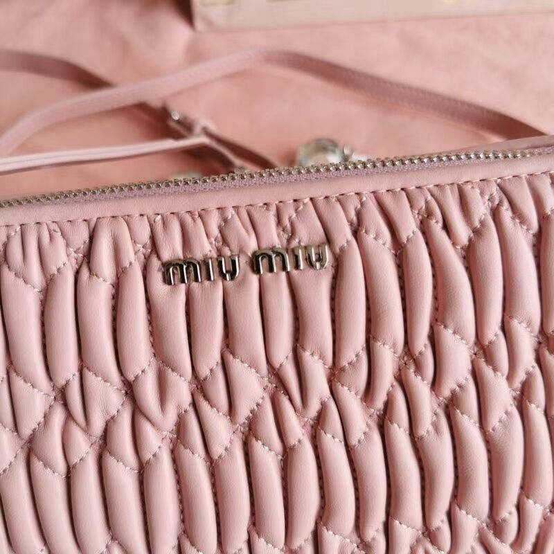 miu miu Matelasse Nappa Leather Shoulder Bag 6BH225 pink