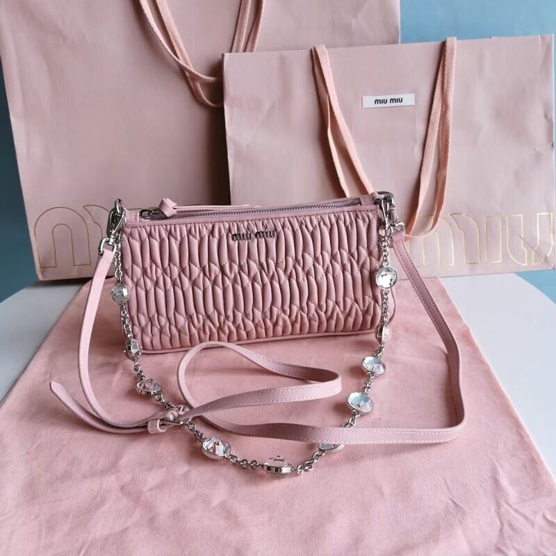 miu miu Matelasse Nappa Leather Shoulder Bag 6BH225 pink