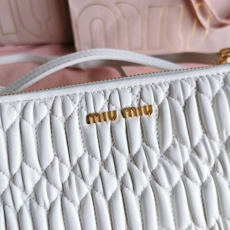 miu miu Matelasse Nappa Leather Shoulder Bag 6BH225 white