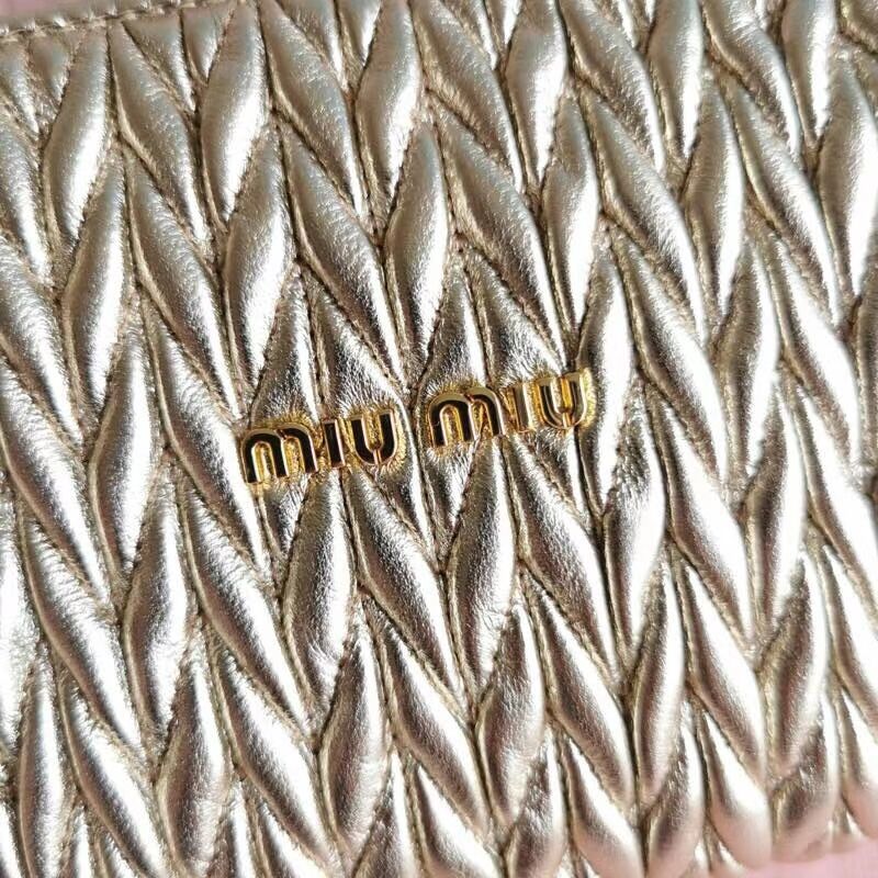 miu miu Matelasse Nappa Leather mini Shoulder Bag 6BE641 gold