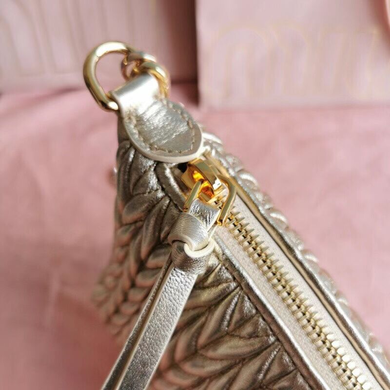 miu miu Matelasse Nappa Leather mini Shoulder Bag 6BE641 gold