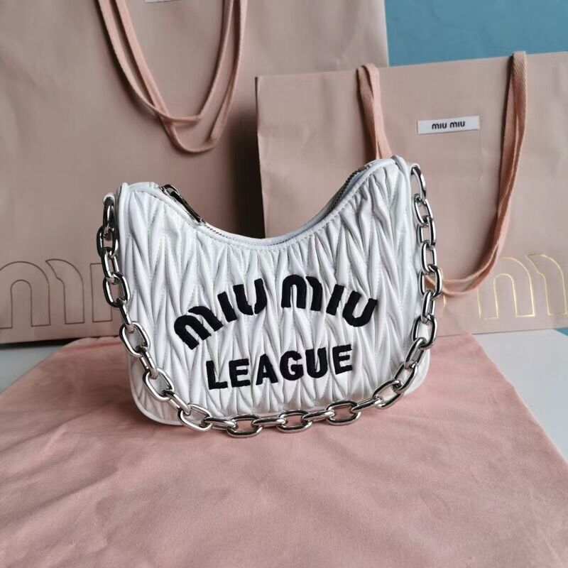 miu miu Matelasse Nappa Leather small Shoulder Bag 6HH212 white