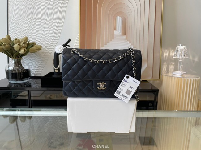 Chanel classic handbag Lambskin&silver Metal 01112 black