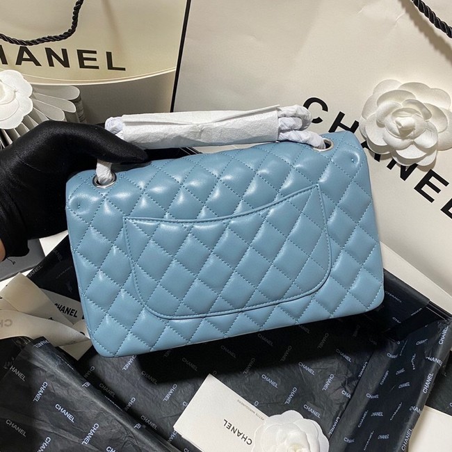 Chanel classic handbag Lambskin&silver Metal 01112 blue