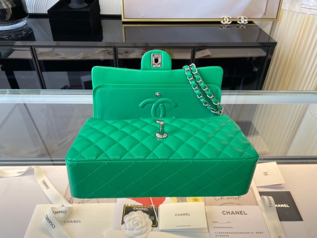 Chanel classic handbag Lambskin&silver Metal 01112 green