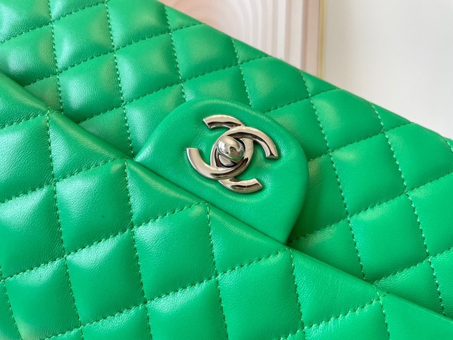 Chanel classic handbag Lambskin&silver Metal 01112 green