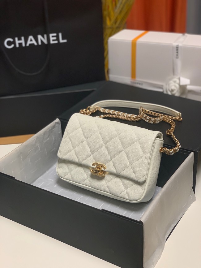 Chanel Grained Calfskin Shoulder Bag AS3103 white