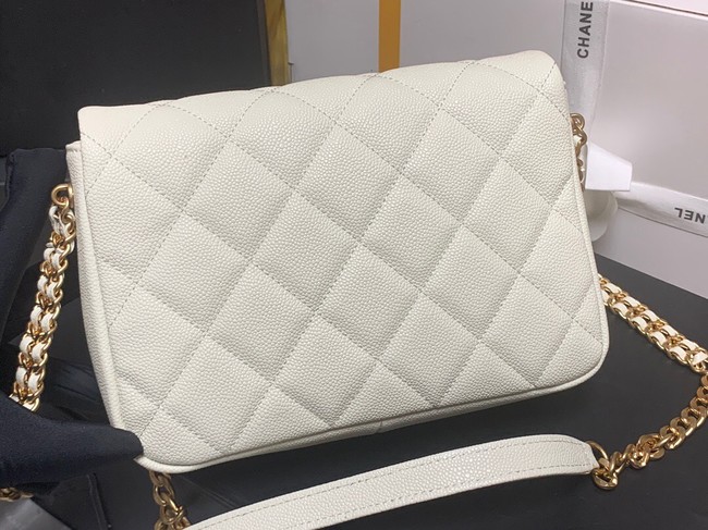 Chanel Grained Calfskin Shoulder Bag AS3103 white