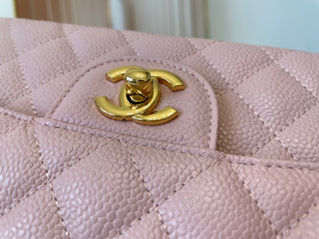 Chanel classic handbag Grained Calfskin gold-Tone Metal 01112 Cherry Blossom powder