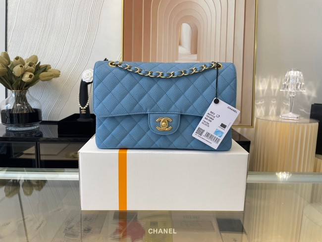 Chanel classic handbag Grained Calfskin&gold Metal 01112 sky blue