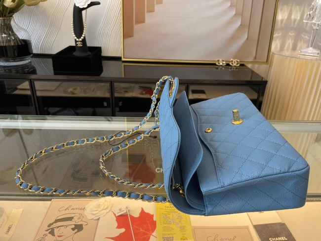 Chanel classic handbag Grained Calfskin&gold Metal 01112 sky blue