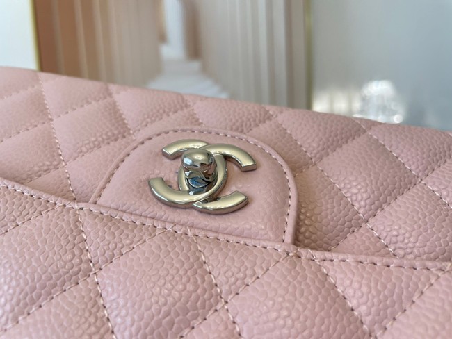 Chanel classic handbag Grained Calfskin&silver Metal 01112 Cherry Blossom powder
