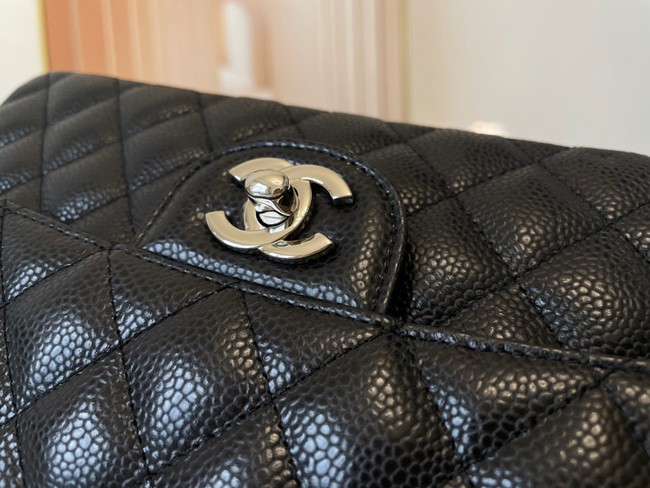 Chanel classic handbag Grained Calfskin&silver Metal 01112 black