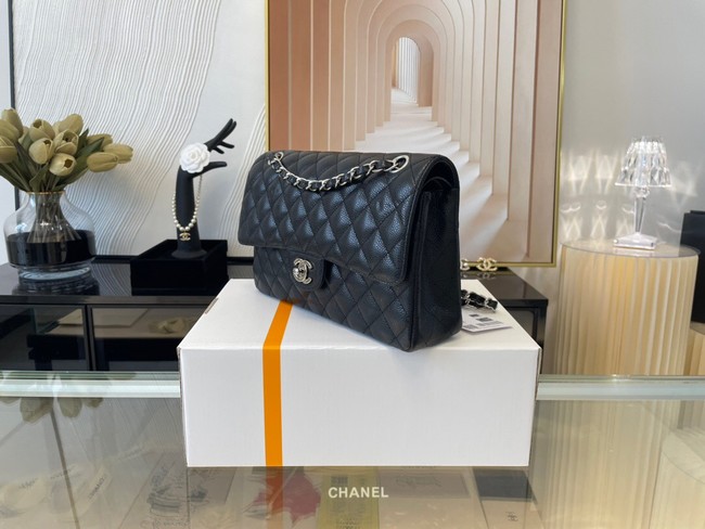 Chanel classic handbag Grained Calfskin&silver Metal 01112 black