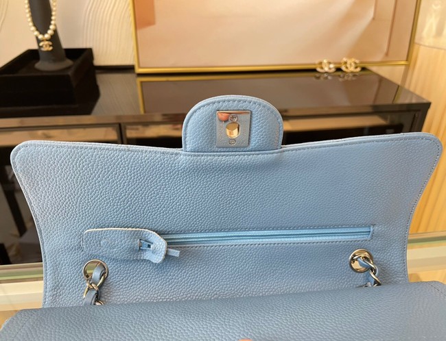 Chanel classic handbag Grained Calfskin&silver Metal 01112 sky blue