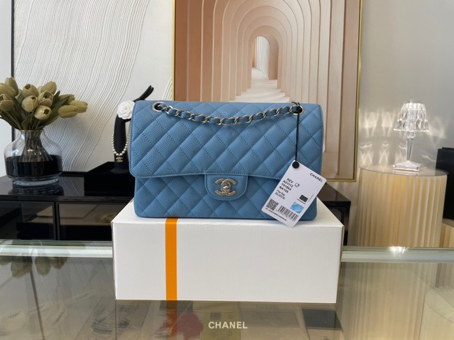 Chanel classic handbag Grained Calfskin&silver Metal 01112 sky blue