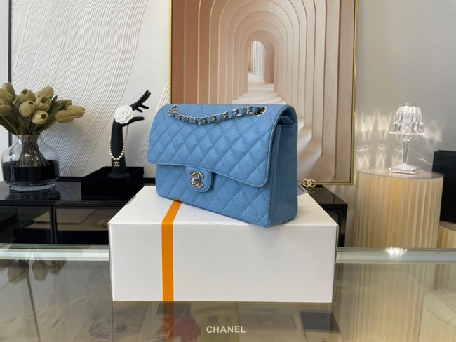 Chanel classic handbag Grained Calfskin&silver Metal 01112 sky blue