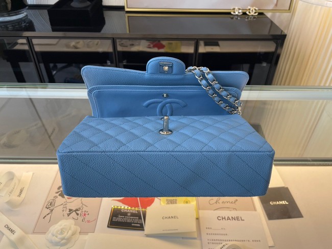 Chanel classic handbag Grained Calfskin&silver Metal 01112 sky blue