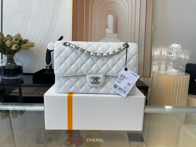 Chanel classic handbag Grained Calfskin&silver Metal 01112 white