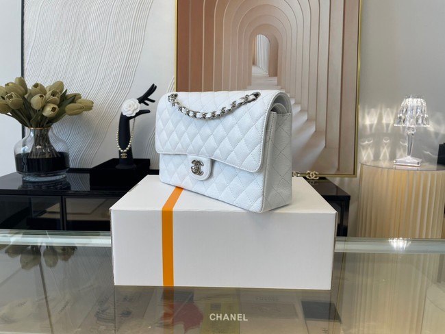 Chanel classic handbag Grained Calfskin&silver Metal 01112 white