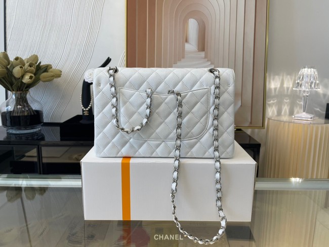 Chanel classic handbag Grained Calfskin&silver Metal 01112 white