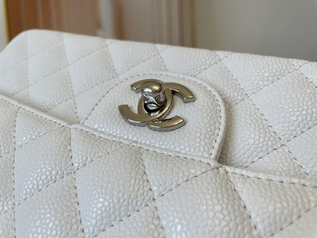 Chanel classic handbag Grained Calfskin&silver Metal 01112 white