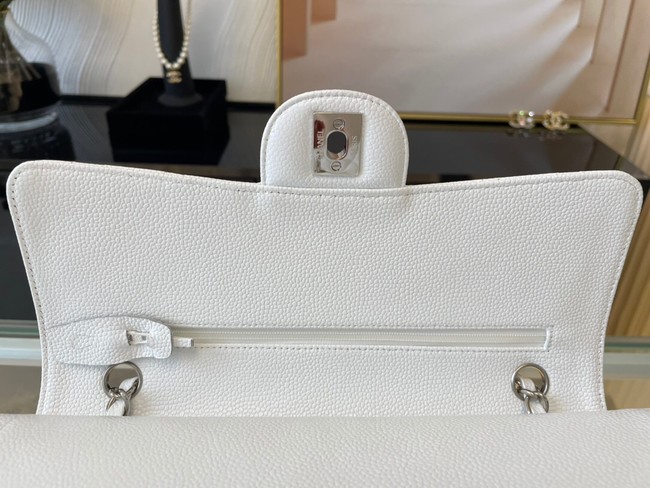 Chanel classic handbag Grained Calfskin&silver Metal 01112 white