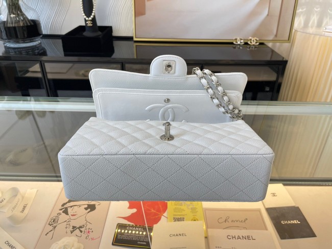 Chanel classic handbag Grained Calfskin&silver Metal 01112 white