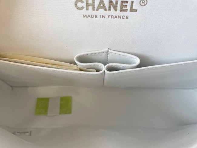 Chanel classic handbag Grained Calfskin&silver Metal 01112 white