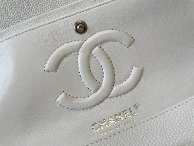 Chanel classic handbag Grained Calfskin&silver Metal 01112 white