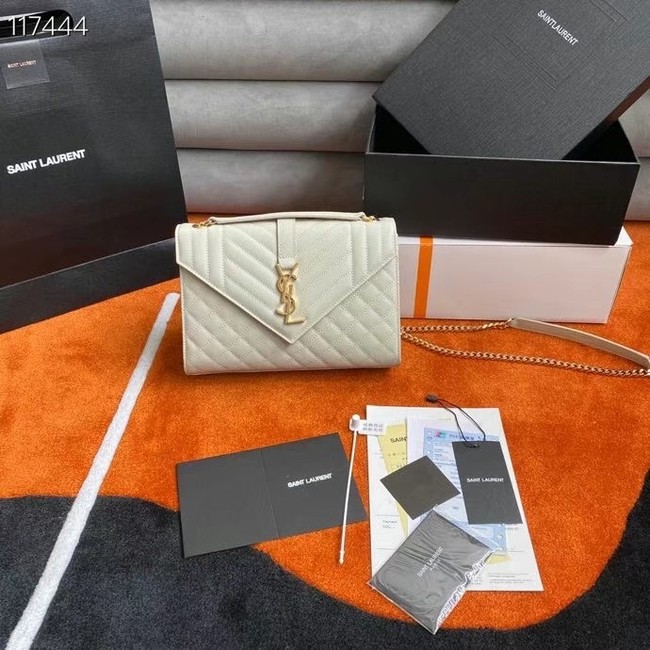 SAINT LAURENT ENVELOPE MEDIUM BAG IN MIX MATELASSe GRAIN DE POUDRE EMBOSSED LEATHER 600185 BLANC VINTAGE&GOLD