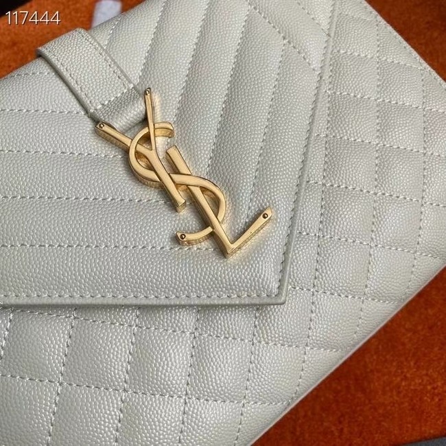 SAINT LAURENT ENVELOPE MEDIUM BAG IN MIX MATELASSe GRAIN DE POUDRE EMBOSSED LEATHER 600185 BLANC VINTAGE&GOLD