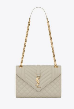 SAINT LAURENT ENVELOPE MEDIUM BAG IN MIX MATELASSe GRAIN DE POUDRE EMBOSSED LEATHER 600185 BLANC VINTAGE&GOLD