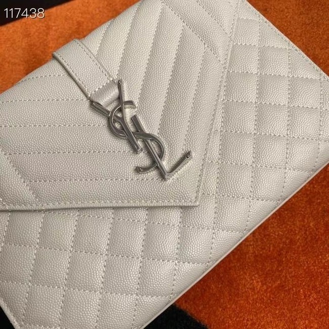 SAINT LAURENT ENVELOPE MEDIUM BAG IN MIX MATELASSe GRAIN DE POUDRE EMBOSSED LEATHER 600185 BLANC VINTAGE&SILVER