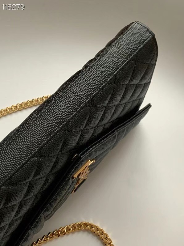 SAINT LAURENT MONOGRAM CHAIN WALLET IN MIX MATELASSE GRAIN DE POUDRE EMBOSSED LEATHER 620280 BLACK&GOLD