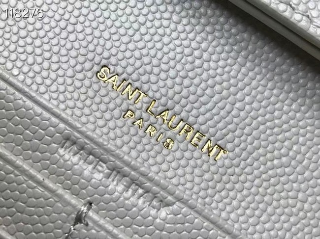 SAINT LAURENT MONOGRAM CHAIN WALLET IN MIX MATELASSE GRAIN DE POUDRE EMBOSSED LEATHER 620280 STONE GREY&GOLD