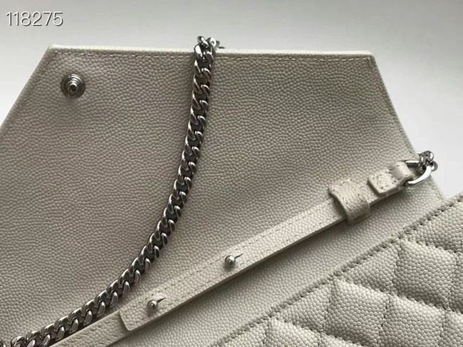 SAINT LAURENT MONOGRAM CHAIN WALLET IN MIX MATELASSE GRAIN DE POUDRE EMBOSSED LEATHER 620280 STONE GREY&SILVER