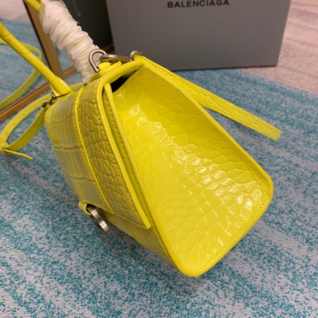Balenciaga HOURGLASS SMALL TOP HANDLE BAG crocodile embossed calfskin B108895C yellow 