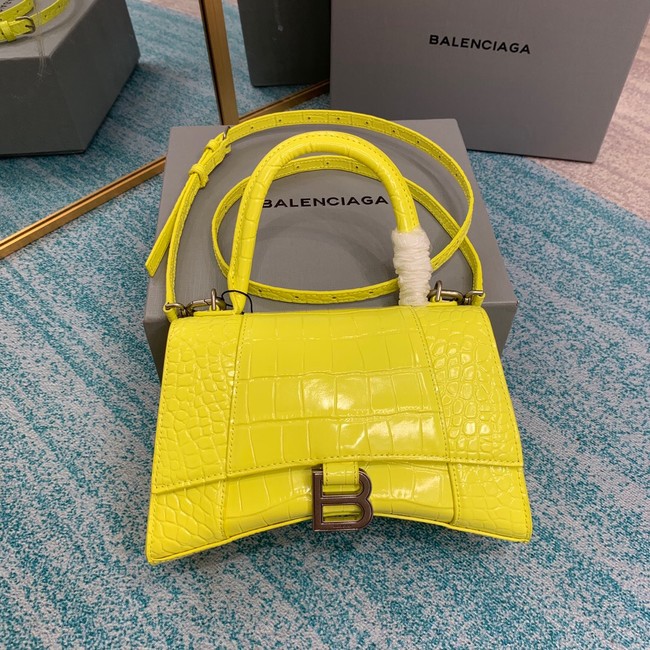 Balenciaga HOURGLASS SMALL TOP HANDLE BAG crocodile embossed calfskin B108895C yellow