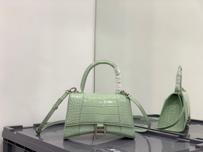 Balenciaga HOURGLASS SMALL TOP HANDLE BAG crocodile embossed calfskin B108895E light green