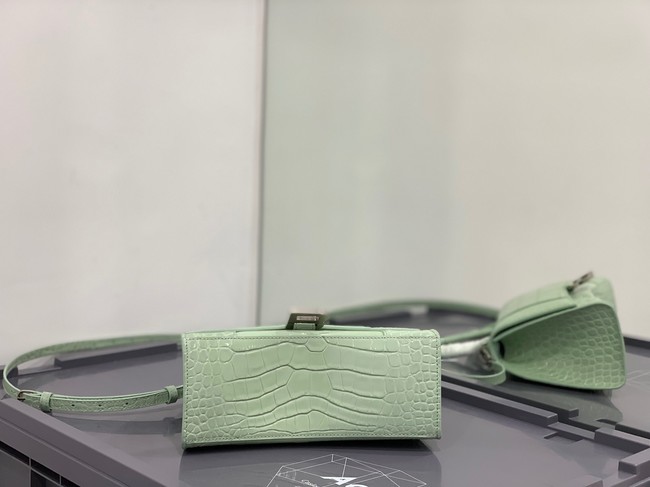 Balenciaga HOURGLASS SMALL TOP HANDLE BAG crocodile embossed calfskin B108895E light green