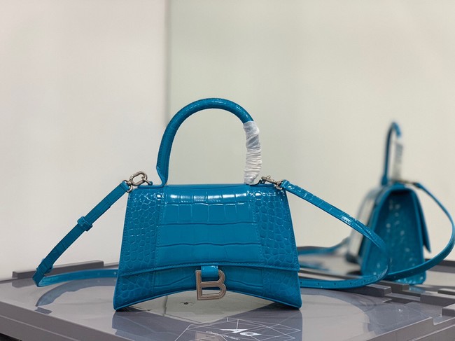 Balenciaga HOURGLASS SMALL TOP HANDLE BAG crocodile embossed calfskin B108895E sky blue