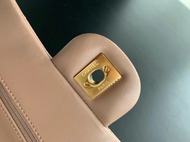 Chanel Small Classic Handbag Sheepskin Gold-Tone Metal A01113 Taupe