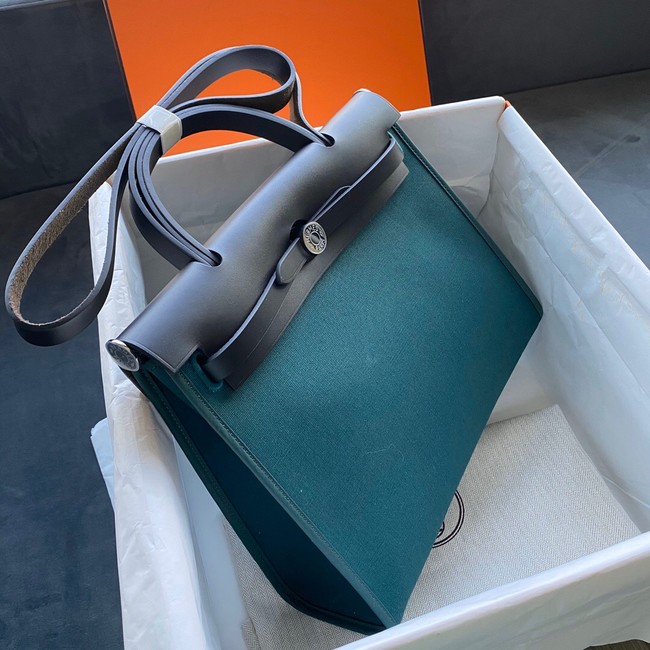 Hermes Herbag 31CM Original Canvas Leather & Calfskin 45987 sky Blue&black