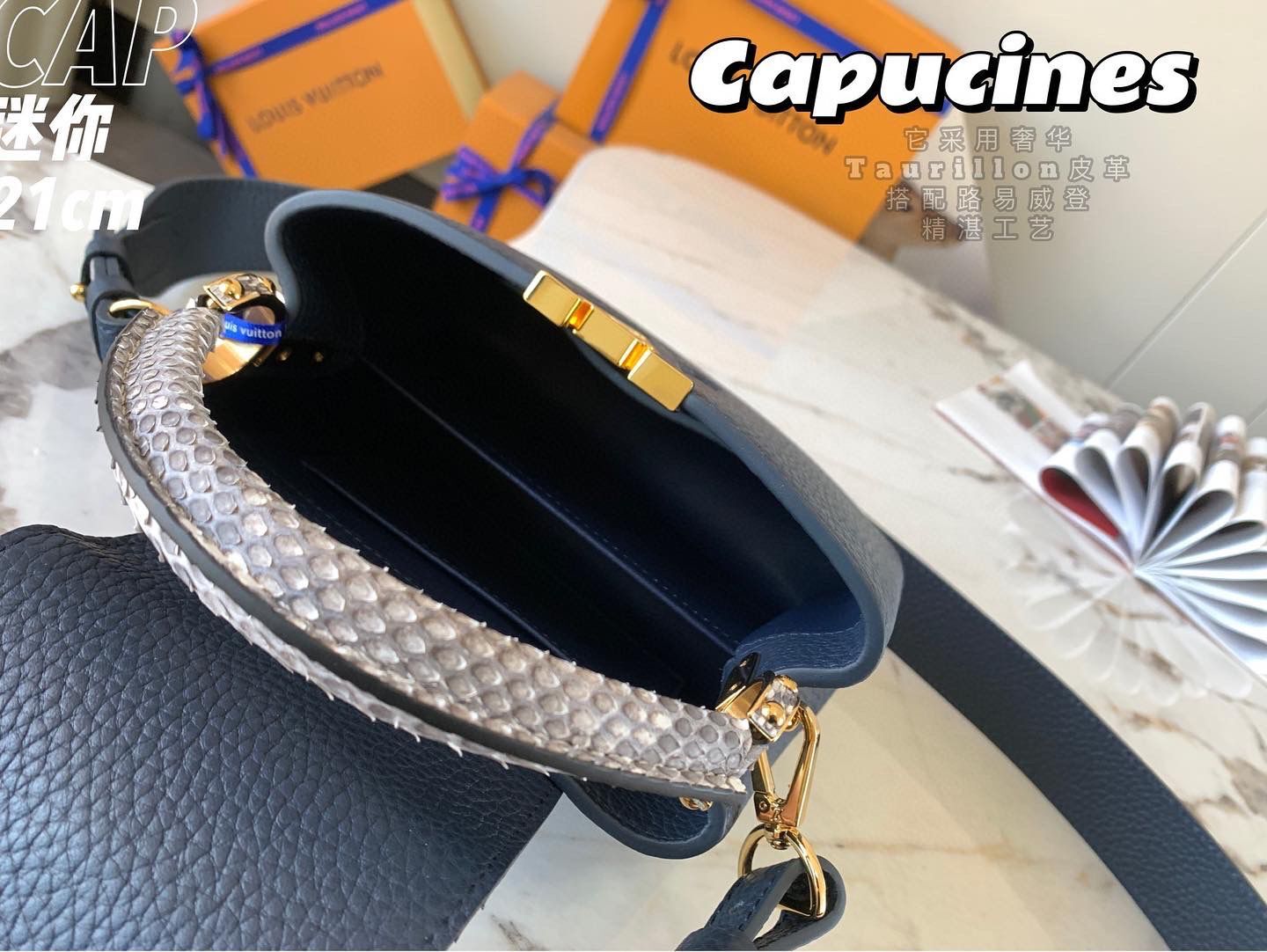 Louis Vuitton CAPUCINES PM Original Python Leather N80041 Navy